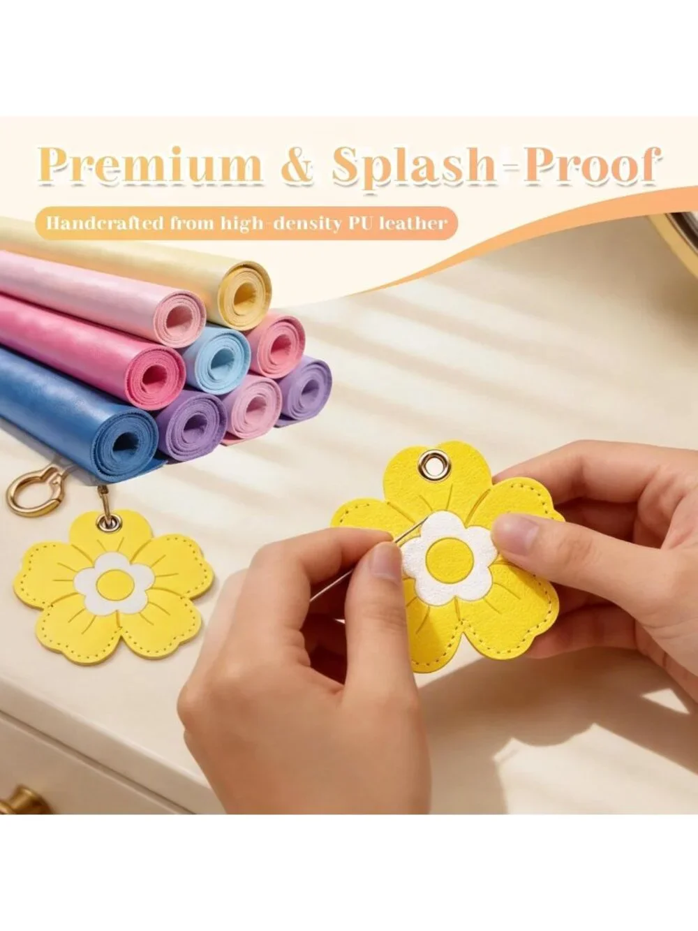 Floral Leather Keychain Holder for AirTag - Protective Case Set of 4